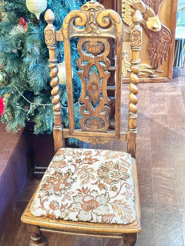 Tudor Revival Style Carved Wooden Chair