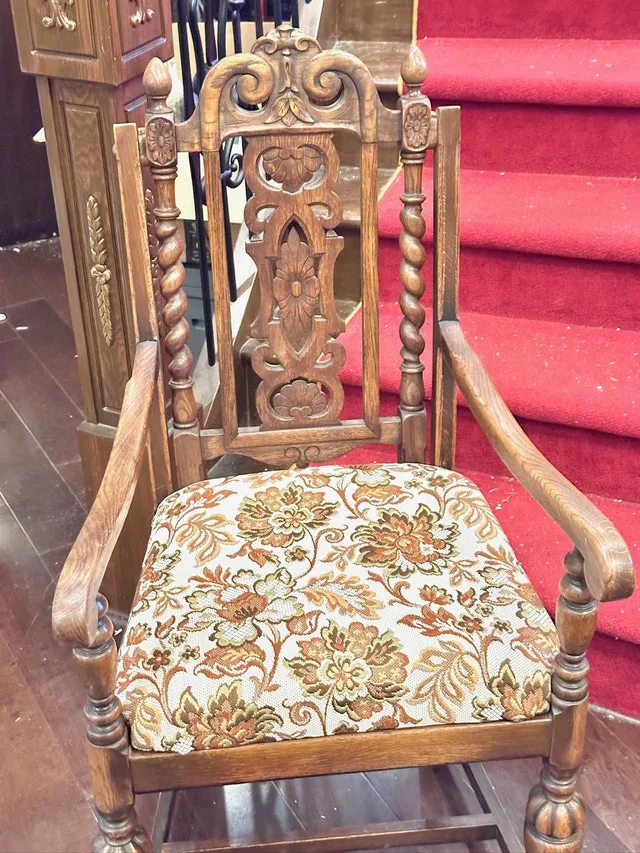 Tudor Revival Style Carved Wooden Chair image indicator(2)