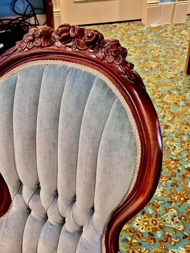 Victorian-style curved walnut accent chair image indicator(3)