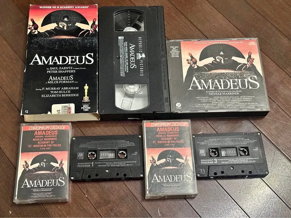 Amadeus VHS, double CD, 2 audio cassette tapes