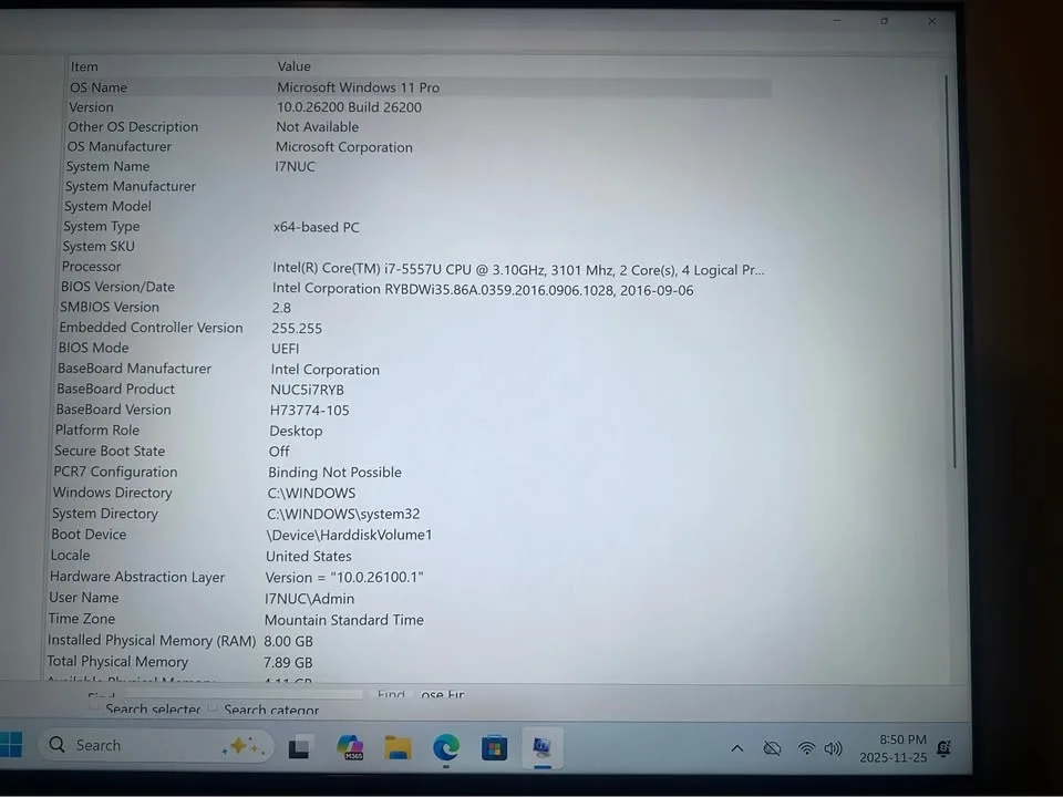 Intel i7 NUC desktop PC Windows 11 image indicator(6)