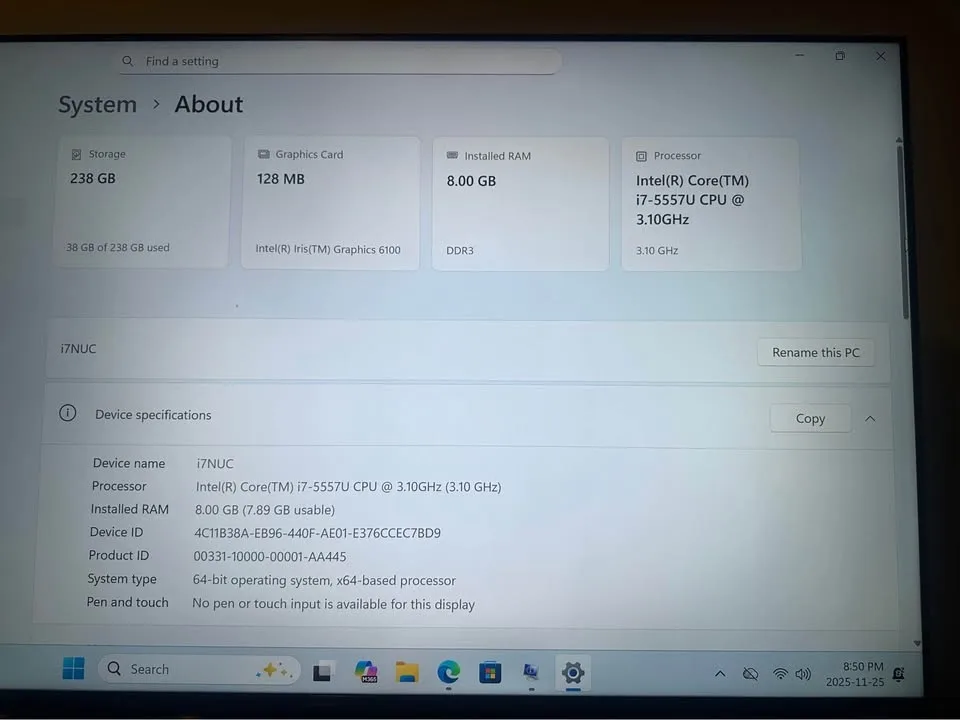 Intel i7 NUC desktop PC Windows 11 image indicator(9)