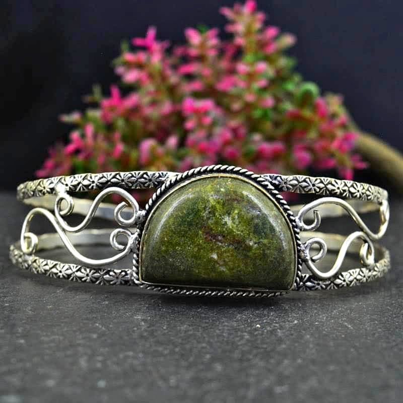 Silver hand worked bracelet - with crystal half moon