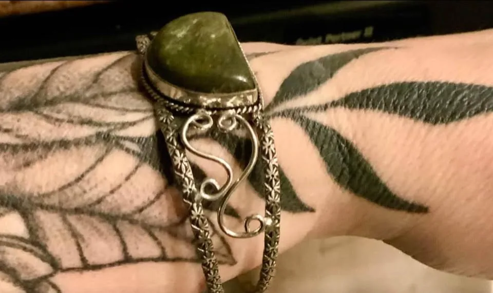 Silver hand worked bracelet - with crystal half moon image indicator(2)