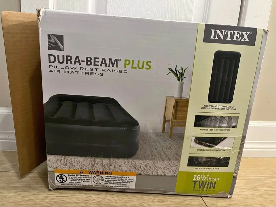 Twin air mattress, pillow rest raised with built in pump
