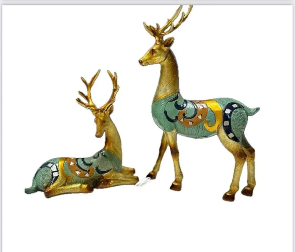 Pair of Gold and Green Stags