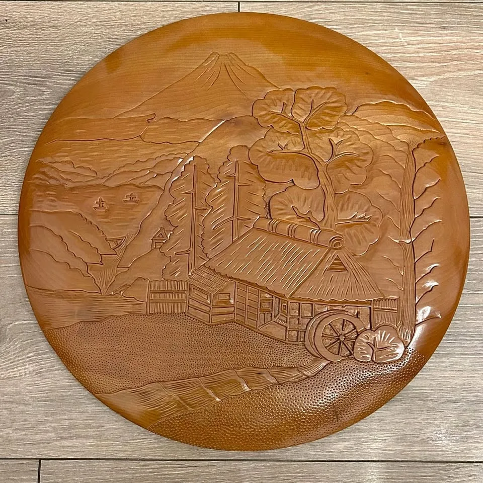 Vintage Japanese Hand-Carved Wooden Wall Plate
