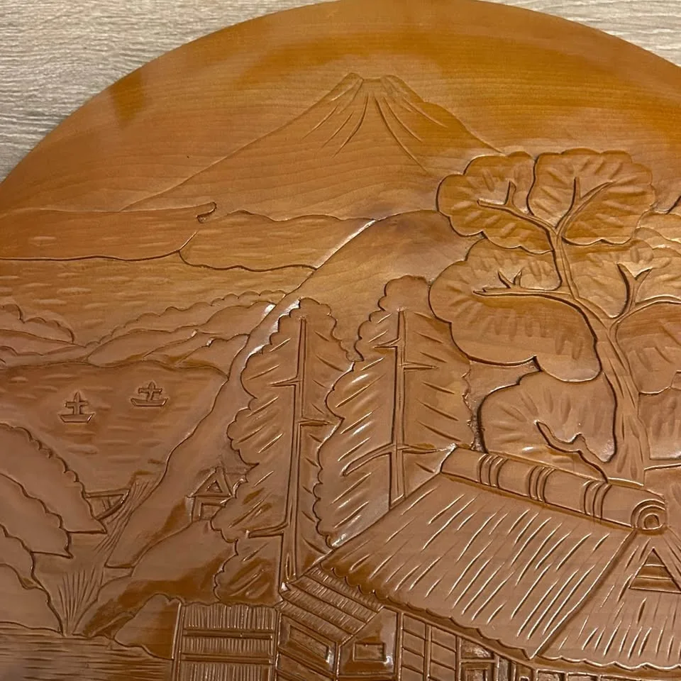 Vintage Japanese Hand-Carved Wooden Wall Plate image indicator(2)