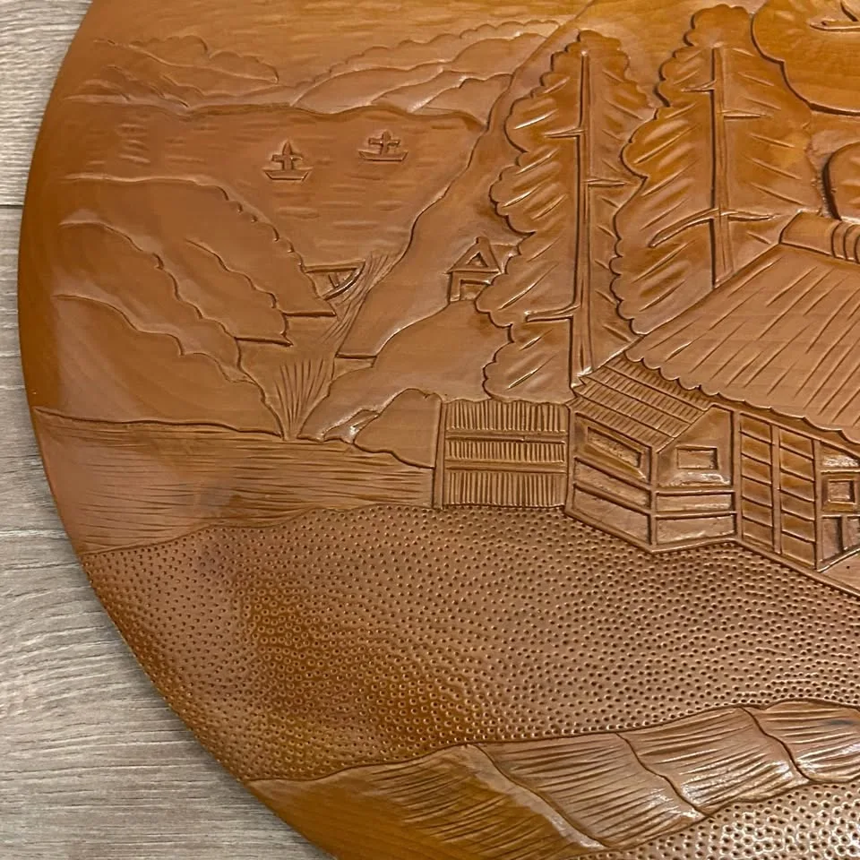 Vintage Japanese Hand-Carved Wooden Wall Plate image indicator(3)