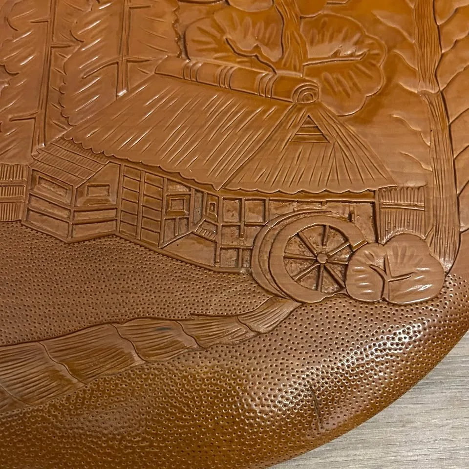 Vintage Japanese Hand-Carved Wooden Wall Plate image indicator(4)