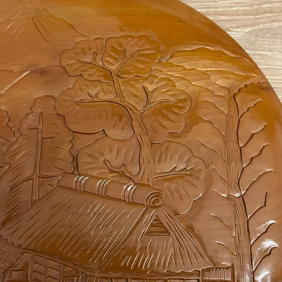 Vintage Japanese Hand-Carved Wooden Wall Plate image indicator(5)