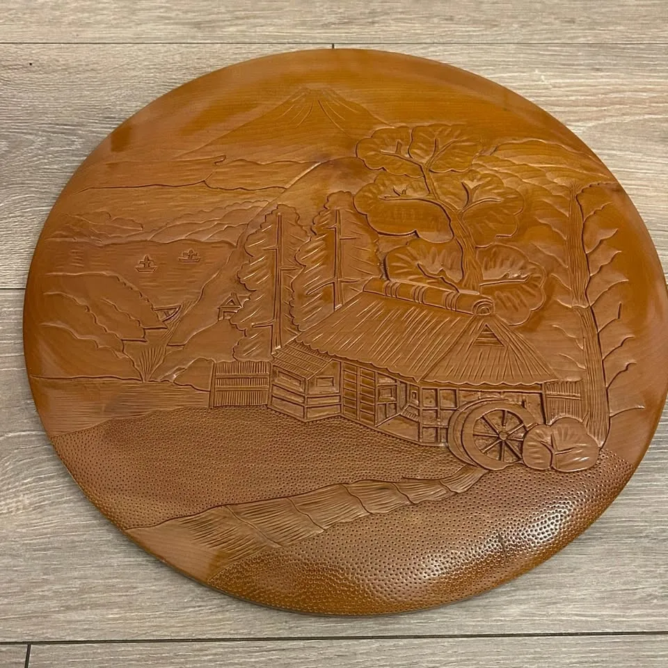 Vintage Japanese Hand-Carved Wooden Wall Plate image indicator(6)