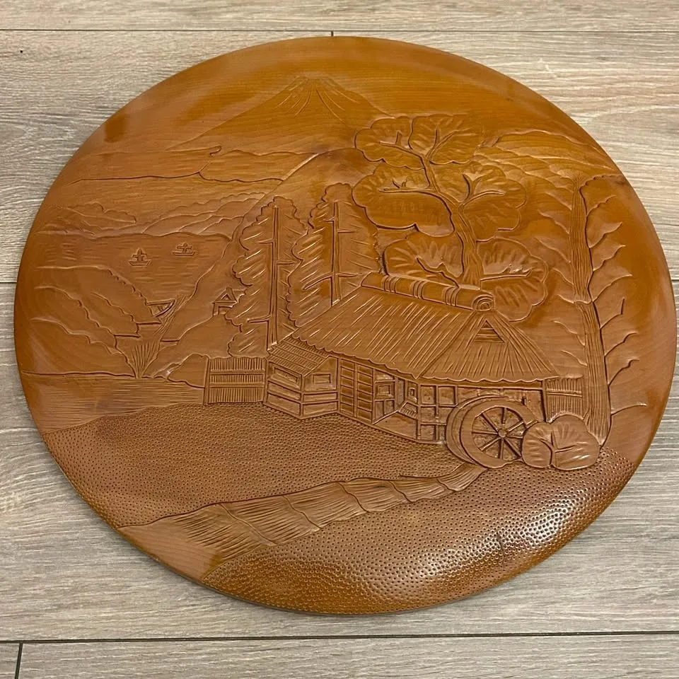 Vintage Japanese Hand-Carved Wooden Wall Plate image indicator(7)