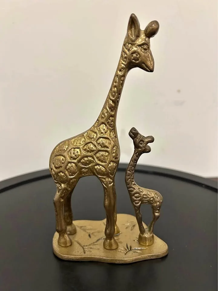Vintage Solid Brass Giraffe Family Figurine