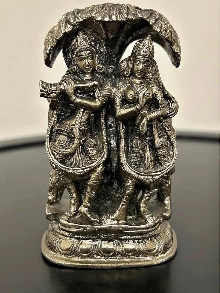 Vintage Indian Krishna & Radha Metal Statue