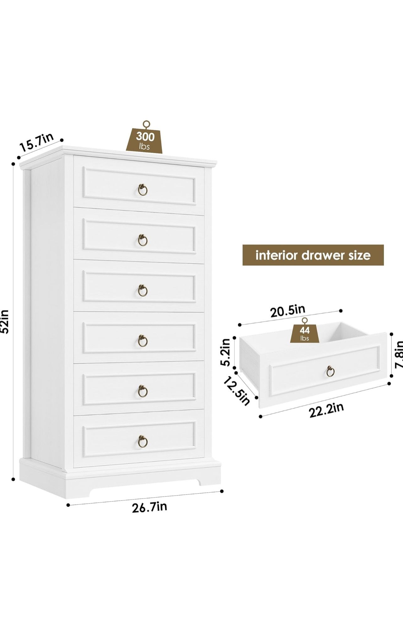 HOSTACK 6-Drawer White Tall Dresser – 52” Modern Farmhouse Stora - photo 2