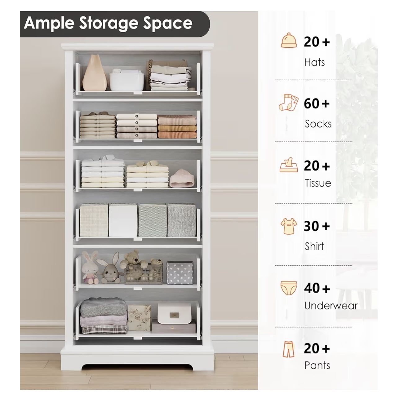HOSTACK 6-Drawer White Tall Dresser – 52” Modern Farmhouse Stora - photo 3