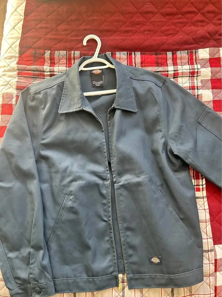 Blue dickies, rain jacket, size large ￼