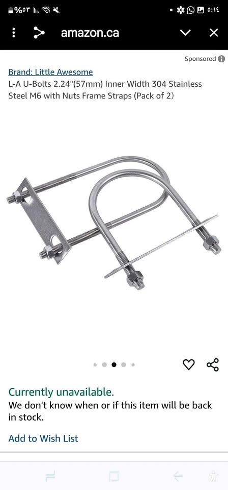 Set of 2 2.24" 304 Stainless Steel Round U Bolts