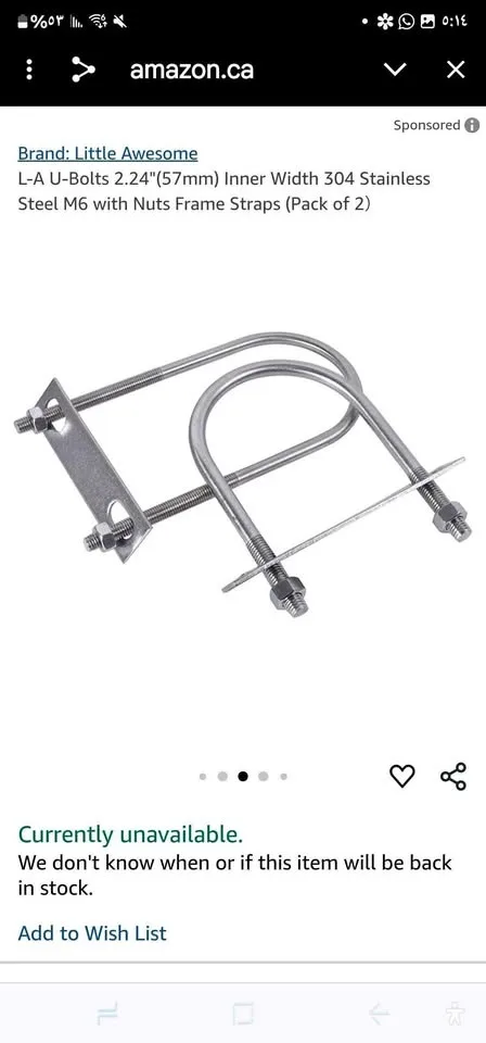 Set of 2 2.24" 304 Stainless Steel Round U Bolts