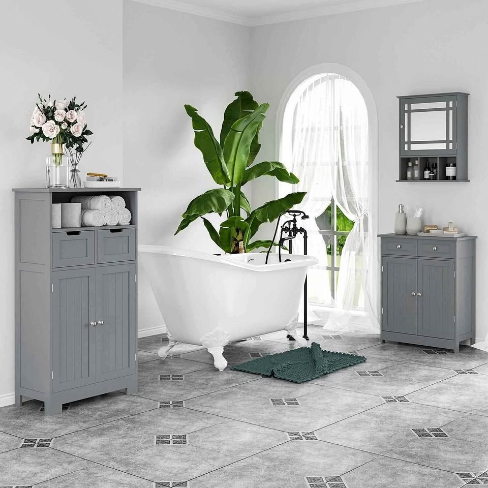 kleankin Bathroom Mirror Cabinet, Wall Mounted, Grey