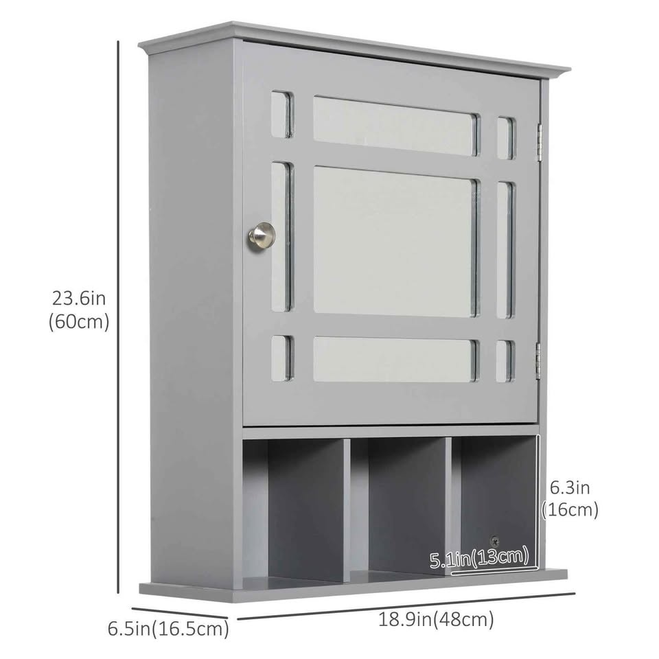 kleankin Bathroom Mirror Cabinet, Wall Mounted, Grey - photo 3