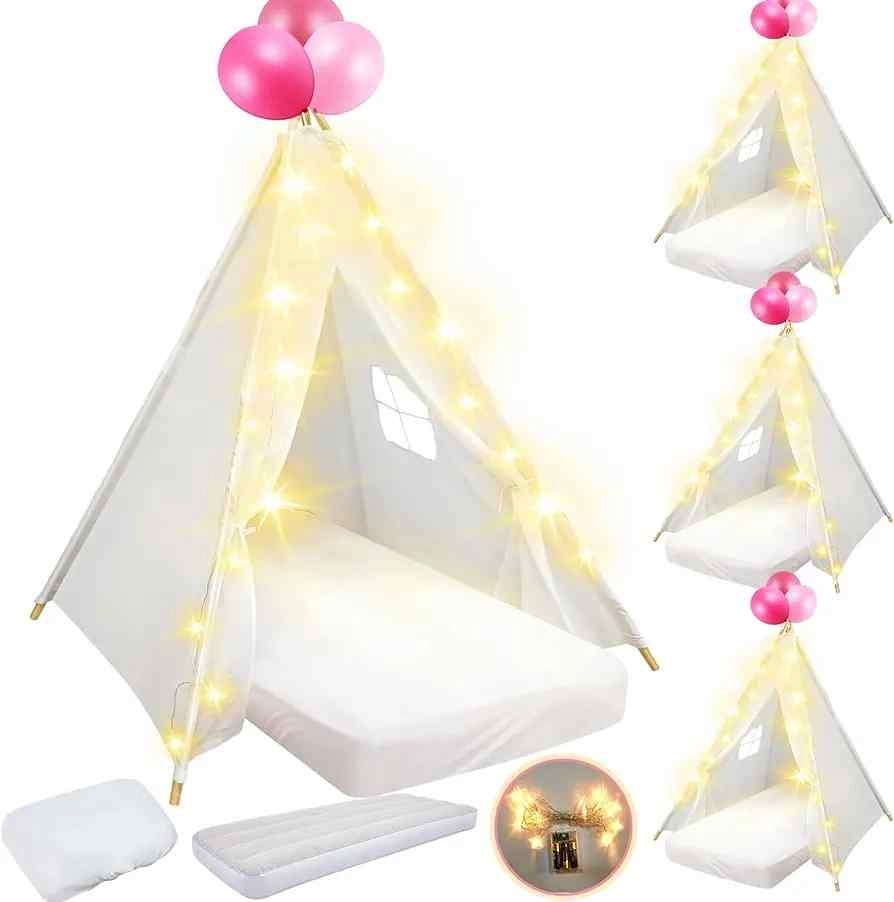 3 Pcs Kids Teepee Tent Bulk with Light String Airbed Set
