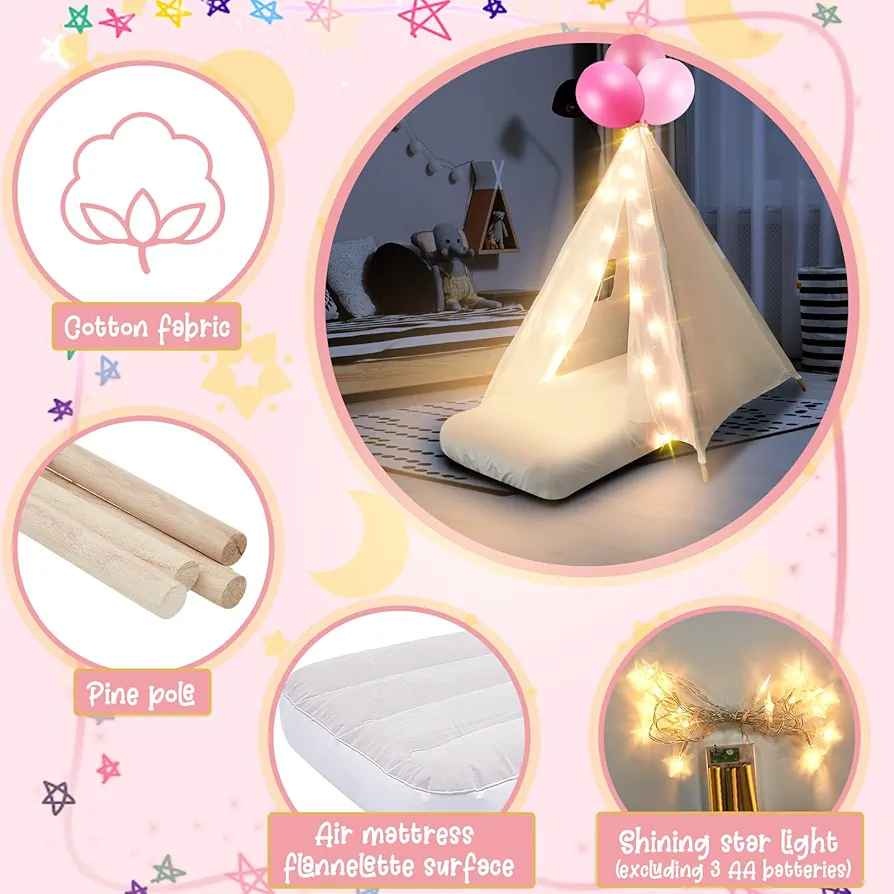 3 Pcs Kids Teepee Tent Bulk with Light String Airbed Set - photo 2