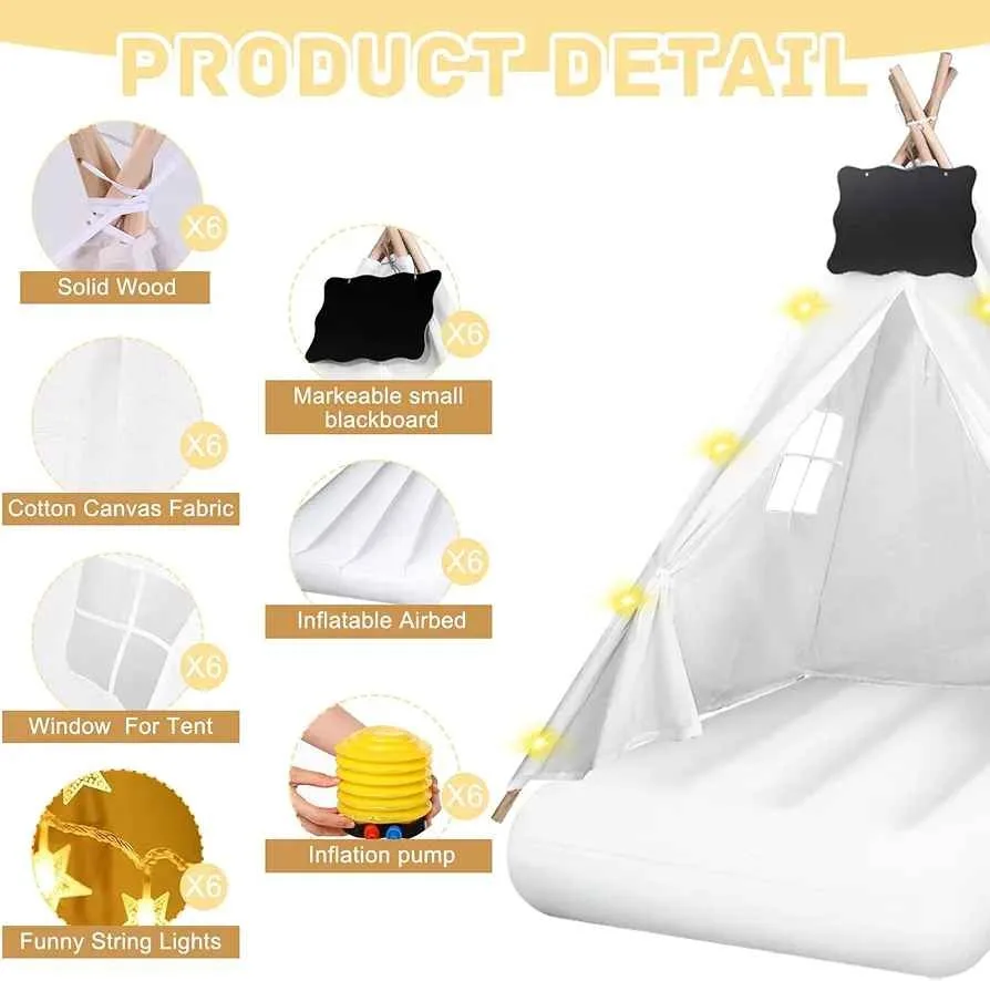 3 Pcs Kids Teepee Tent Bulk with Light String Airbed Set image indicator(3)