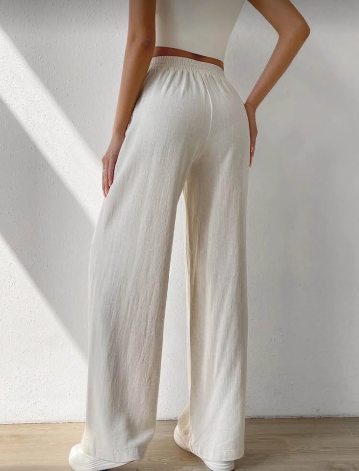 SHEIN EZwear Solid Slant Pocket Linen Wide Leg Pants - photo 2