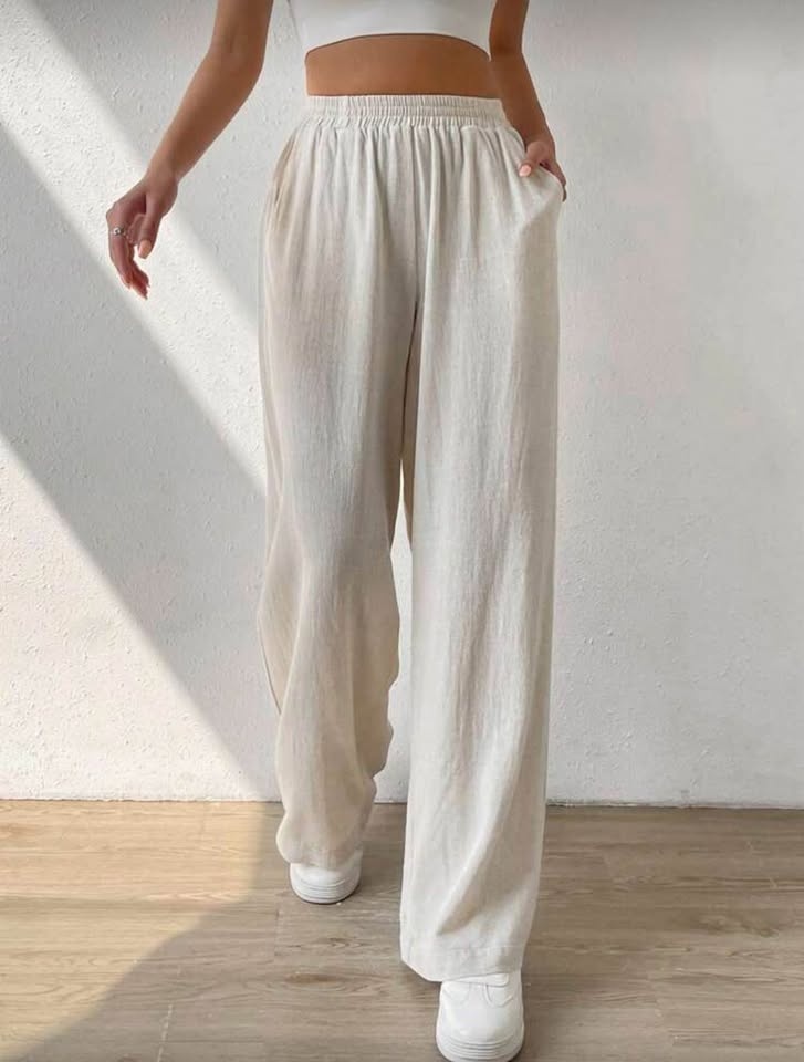 SHEIN EZwear Solid Slant Pocket Linen Wide Leg Pants - photo 3