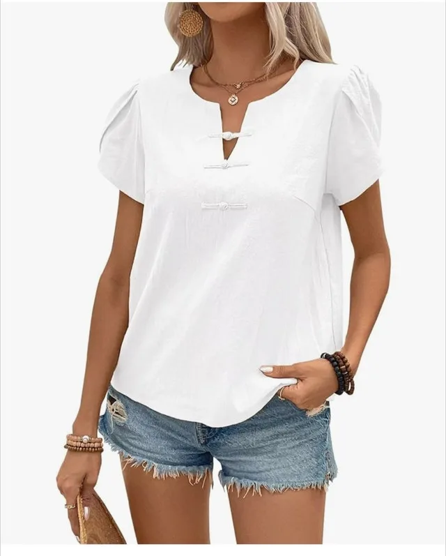 Falechay White V-Neck Blouse