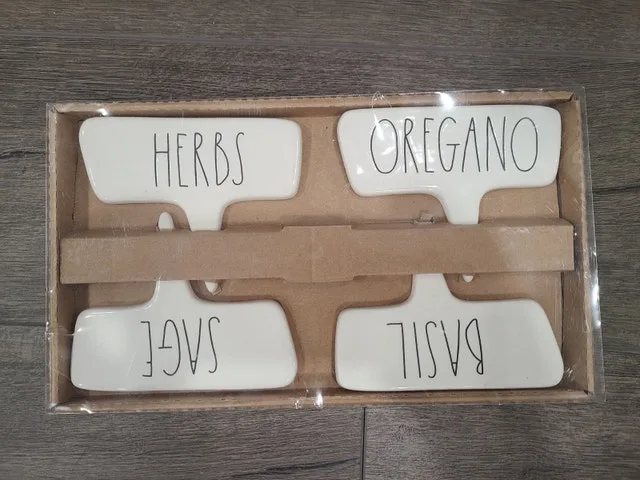 Herb garden glazed pottery stake labels