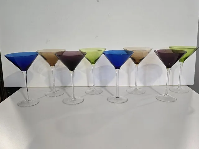 Set of 8 Colourful cocktail or martini glasses