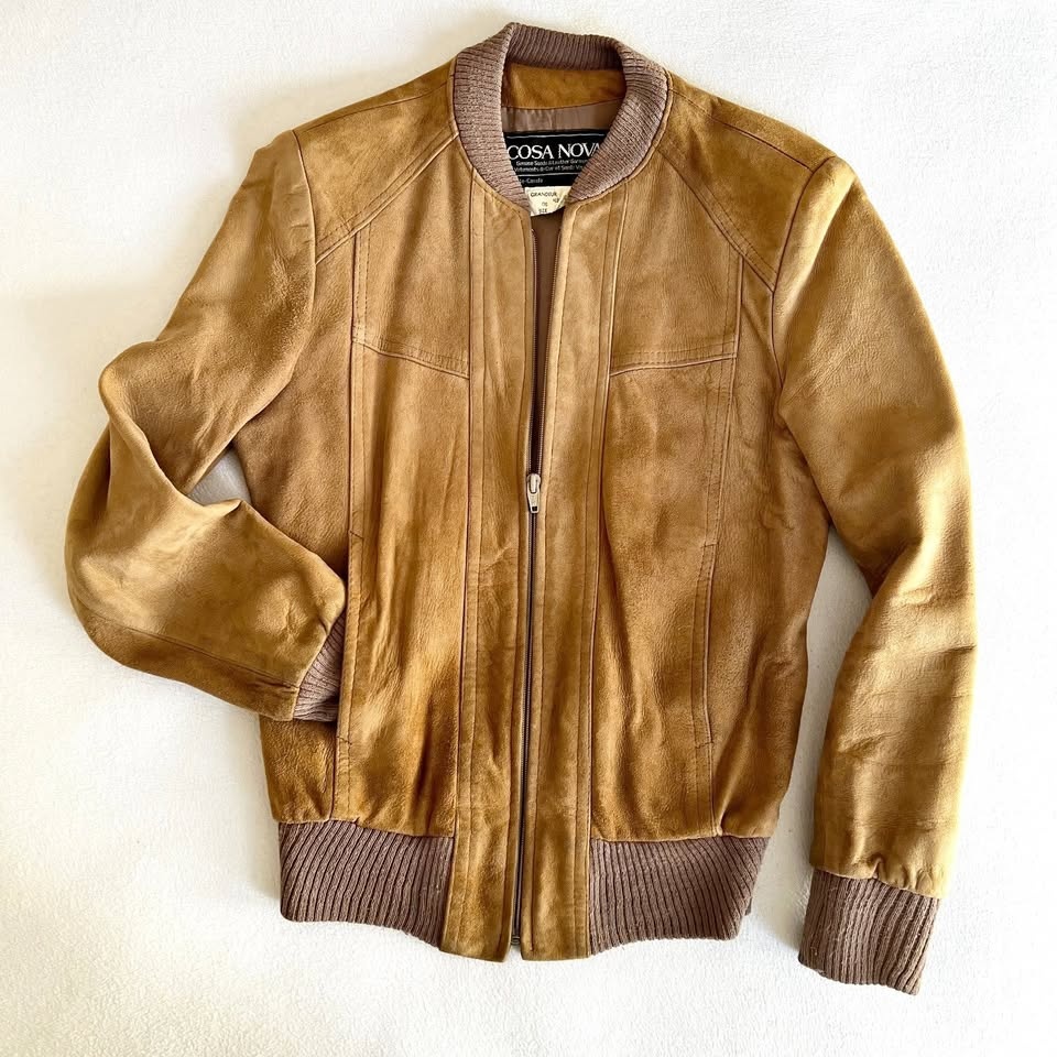 Vintage Suede Jacket - Beige, Size 6