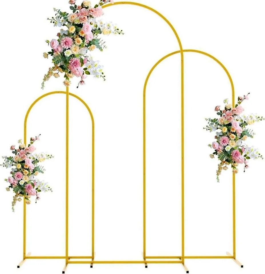 Set of 3 Gold Metal Arch Backdrop Stands