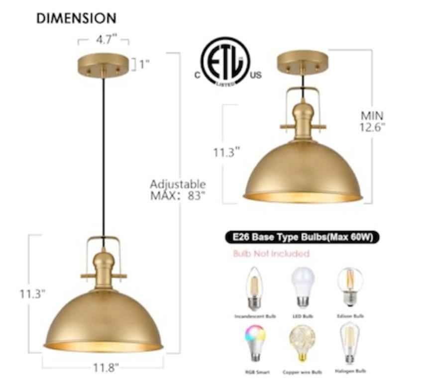 Gold farmhouse pendent light 12 inch x 2 - photo 2