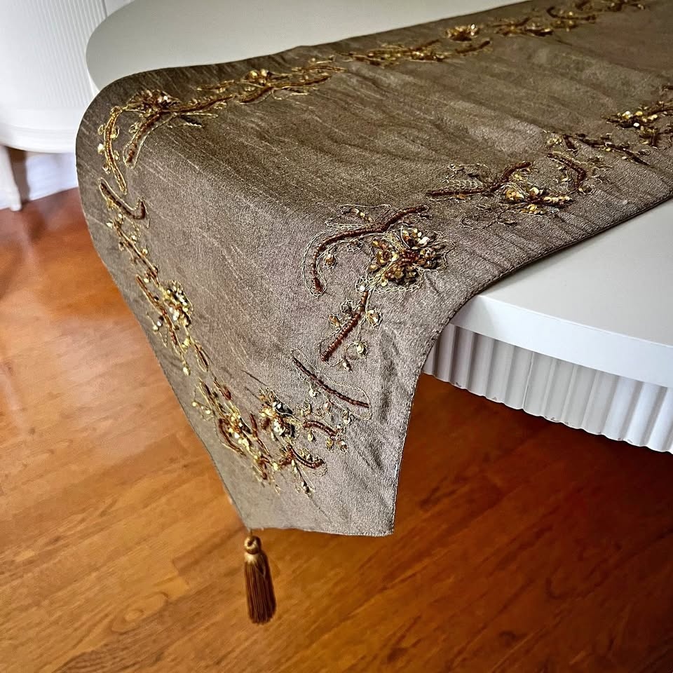 Table Runner with beads and sequins - 13”x 72”