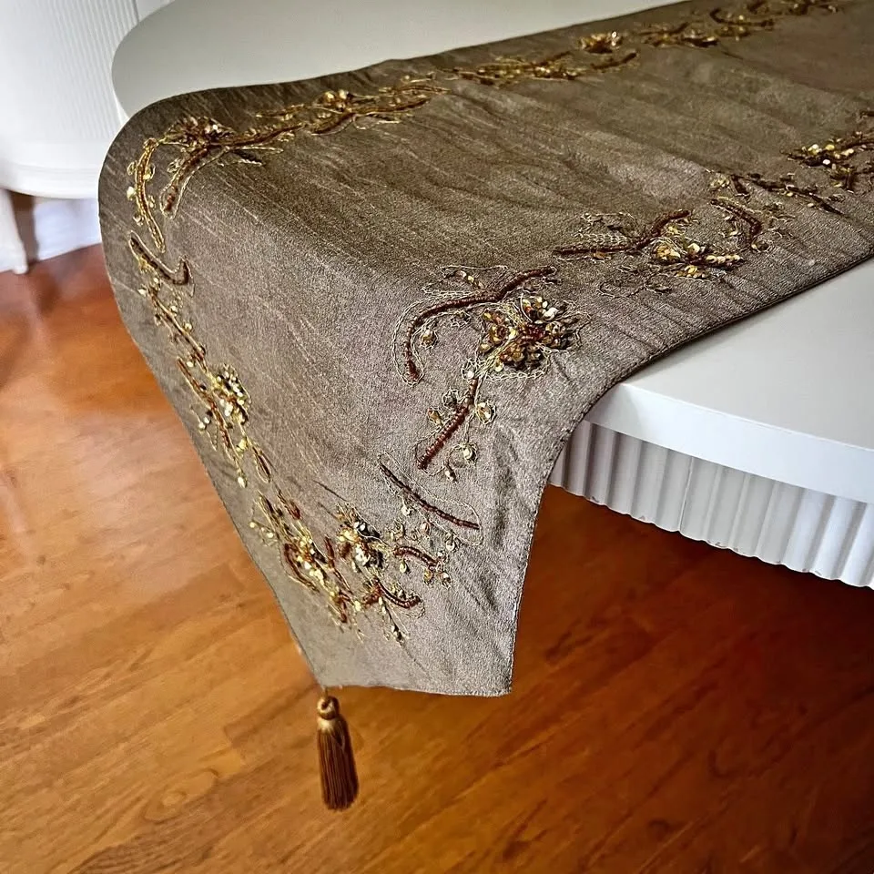 Table Runner with beads and sequins - 13”x 72”