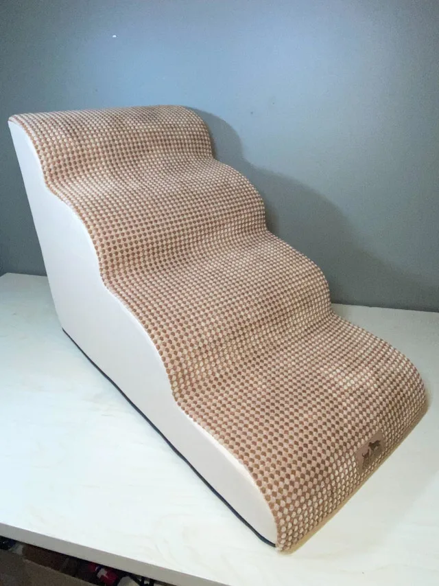 4-Step Folding Pet Stairs 19 Inch Rise Brown Rounded