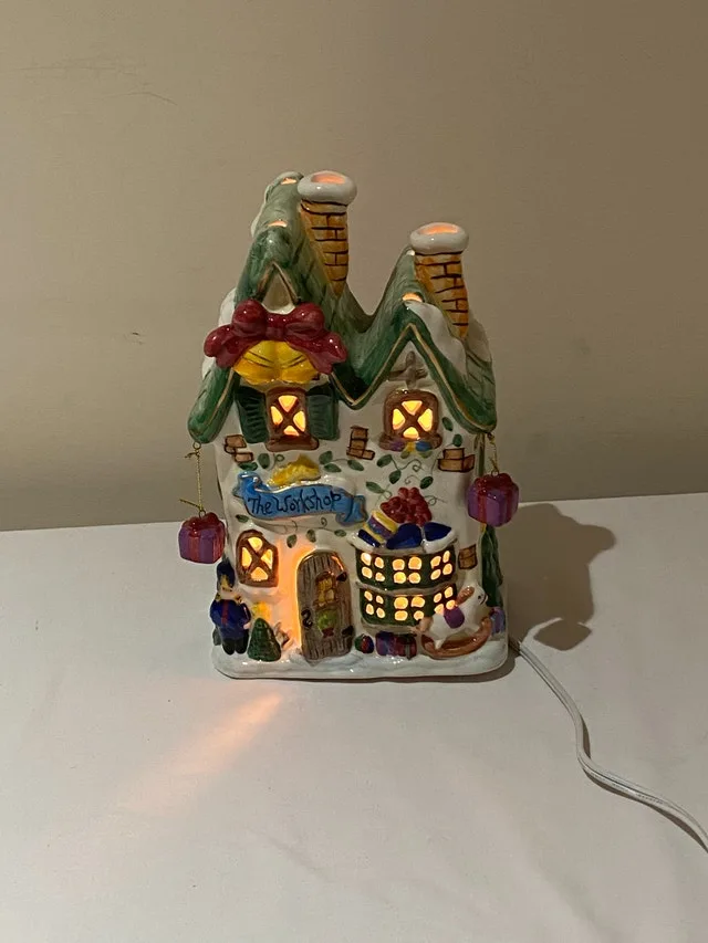 Ceramic Christmas Village Workshop - With Light