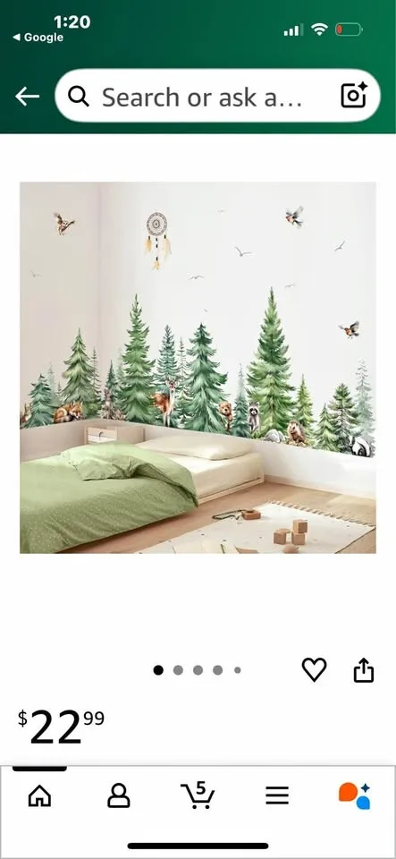 BRAND NEW Large Watercolor Pine Tree Animals Wall Stickers