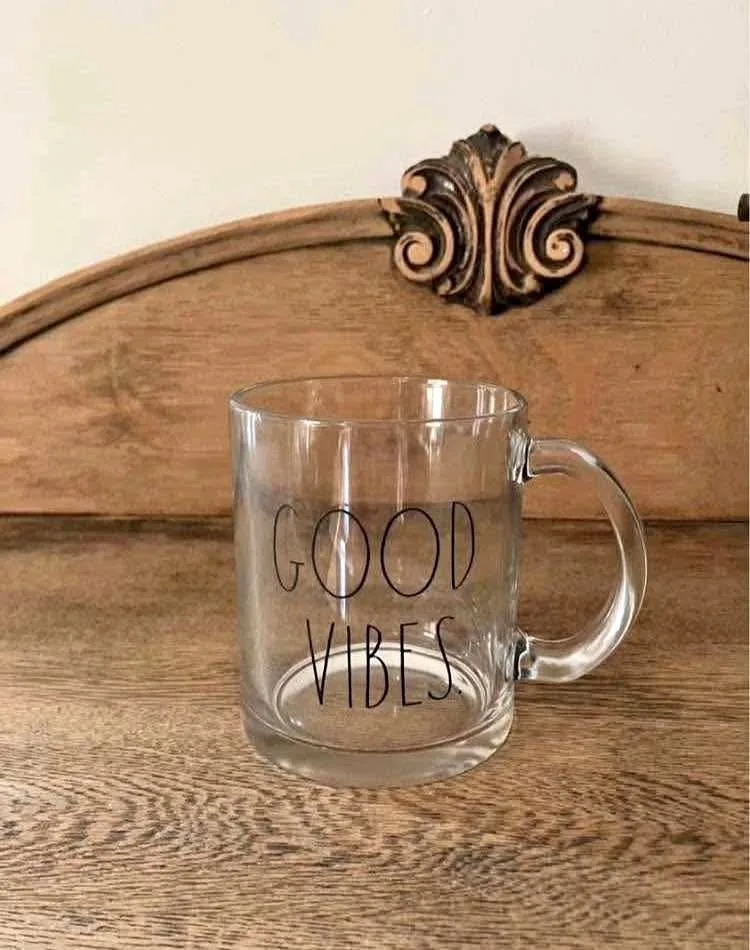 Rae Dunn Good Vibes Glass Mug