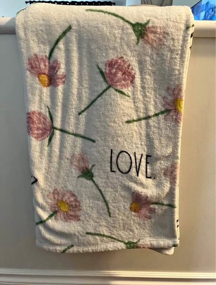 Rae Dunn Love Floral Print Blanket Throw - 5' x 4'