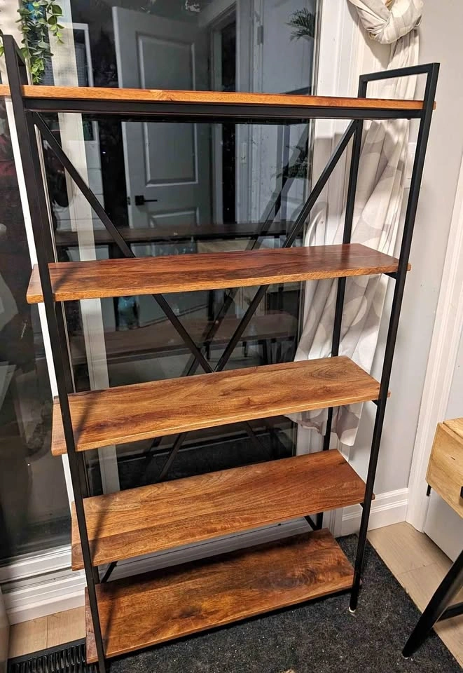 Wood and metal bookshelf