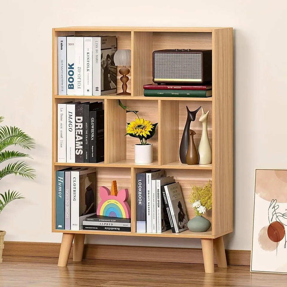 LEYAOYAO Wooden 7 Cube Book Shelf