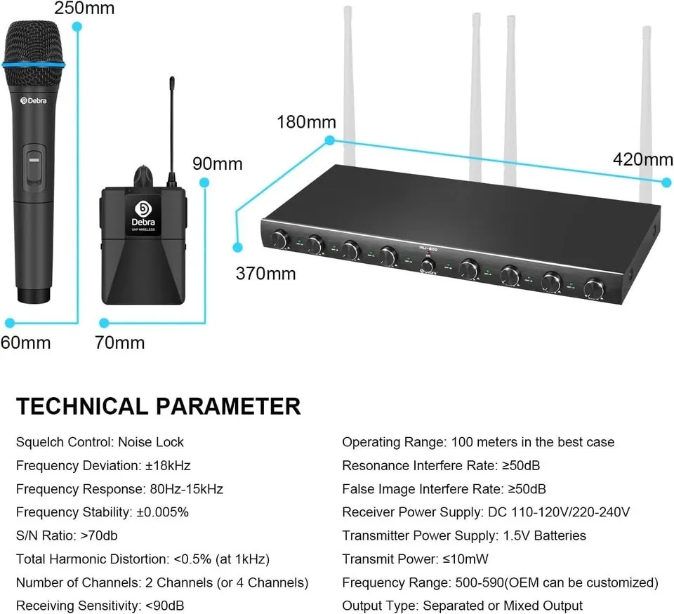 Debra Audio AU800 Pro 8-Channel Wireless Microphone System image indicator(7)