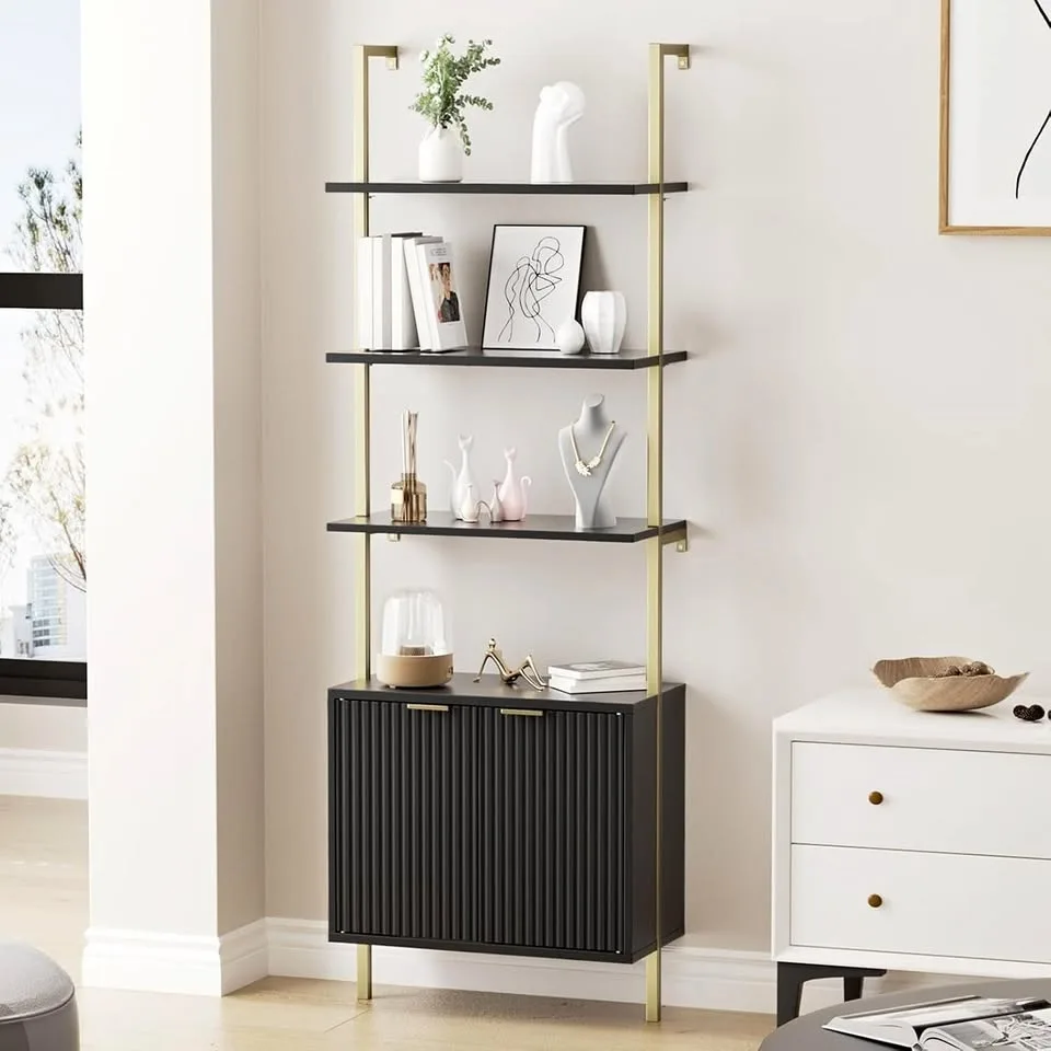 Ladder Bookshelf with Cabinet, 71" Tall Bookcase