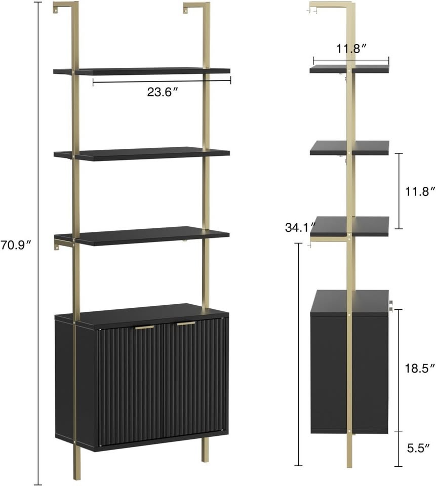 Ladder Bookshelf with Cabinet, 71" Tall Bookcase - photo 2