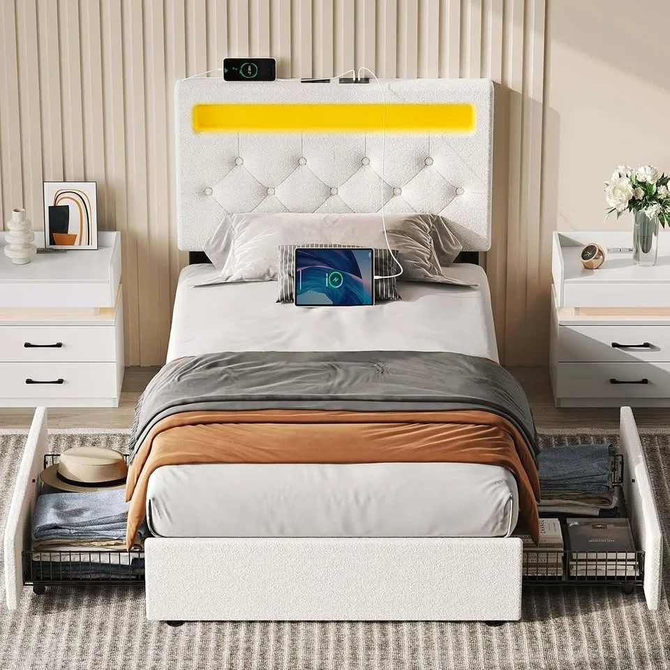 Rolanstar Twin Bed Frame with Storage & Charging Station